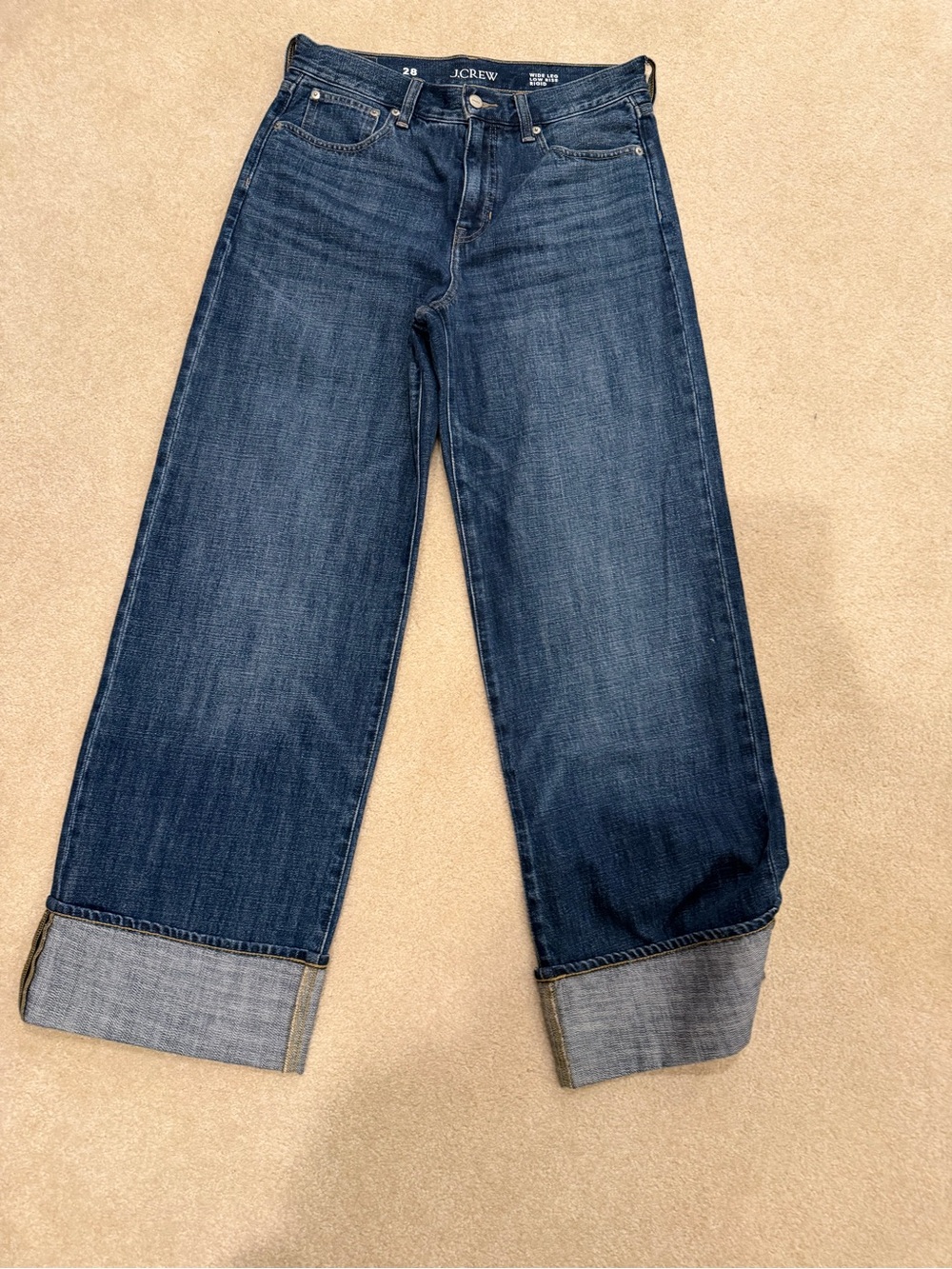J.Crew Wide Leg Low Rise Rigid Jeans Size 28 Oversized Cuff NWOT